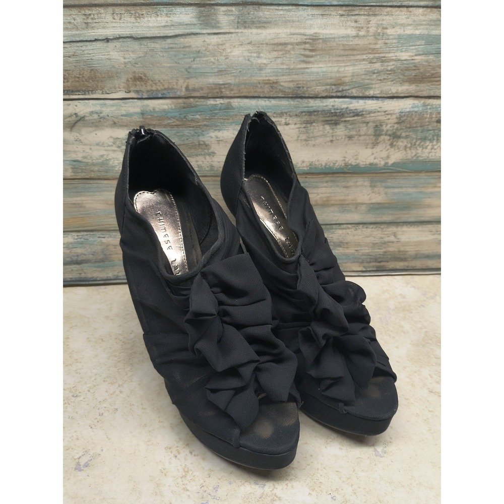 Chinese‎ Laundry Black Peep Toe Mesh Lace Zip Back Stiletto 7.5M